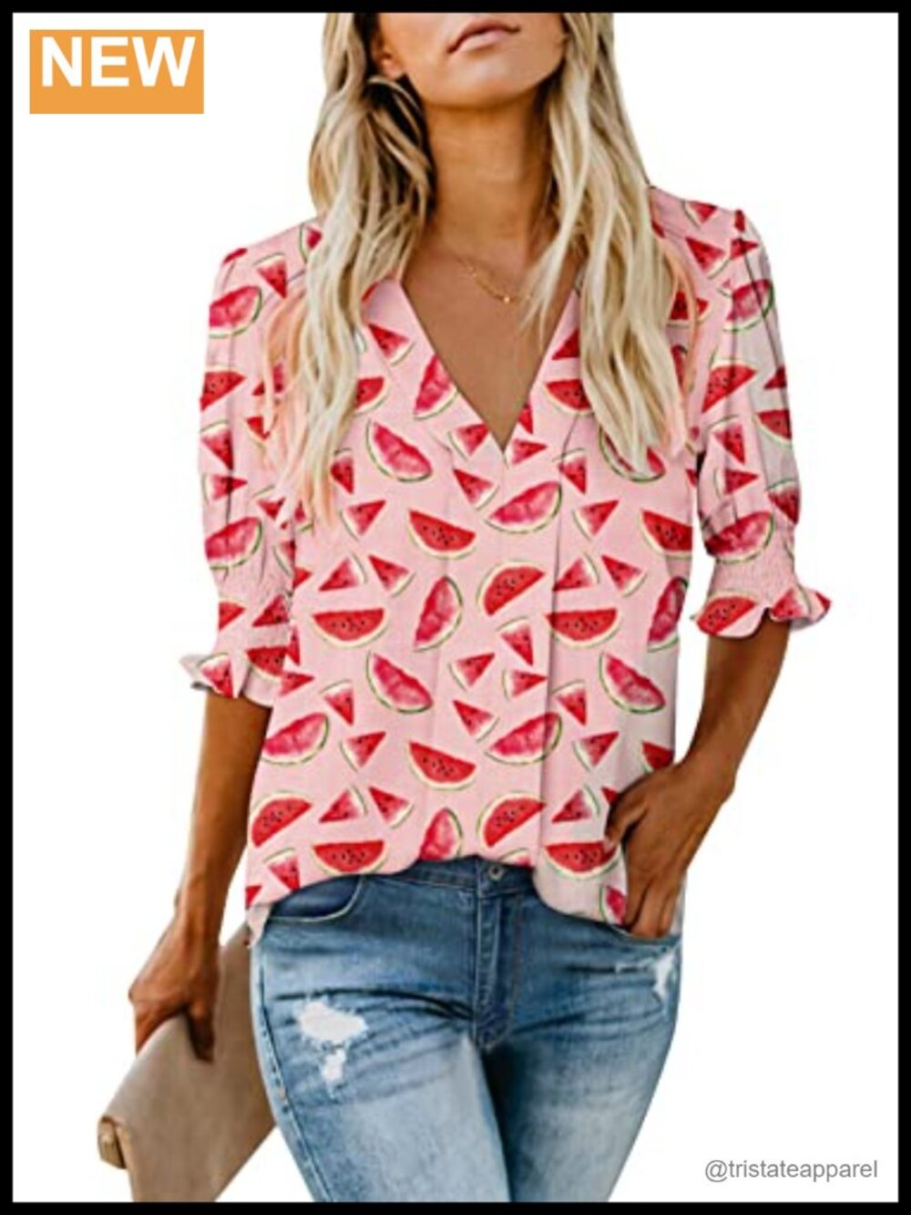 Women's V-Neck Smocked Sleeve Blouse | Halloween Graphic | Polyester